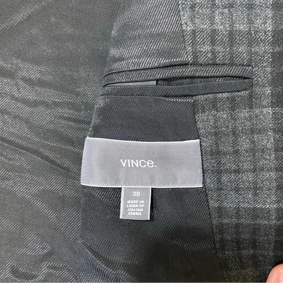 VINCE Mens Wool Plaid Gray & Black Blazer Size 38